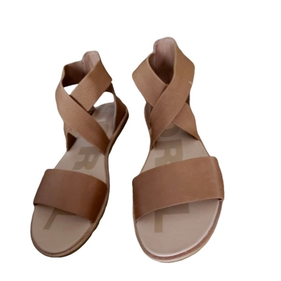 Sorel Ella Sandal Leather Strappy Gladiator Open Toe Stretch Strap Tan Brown 9.5 - Picture 6 of 9